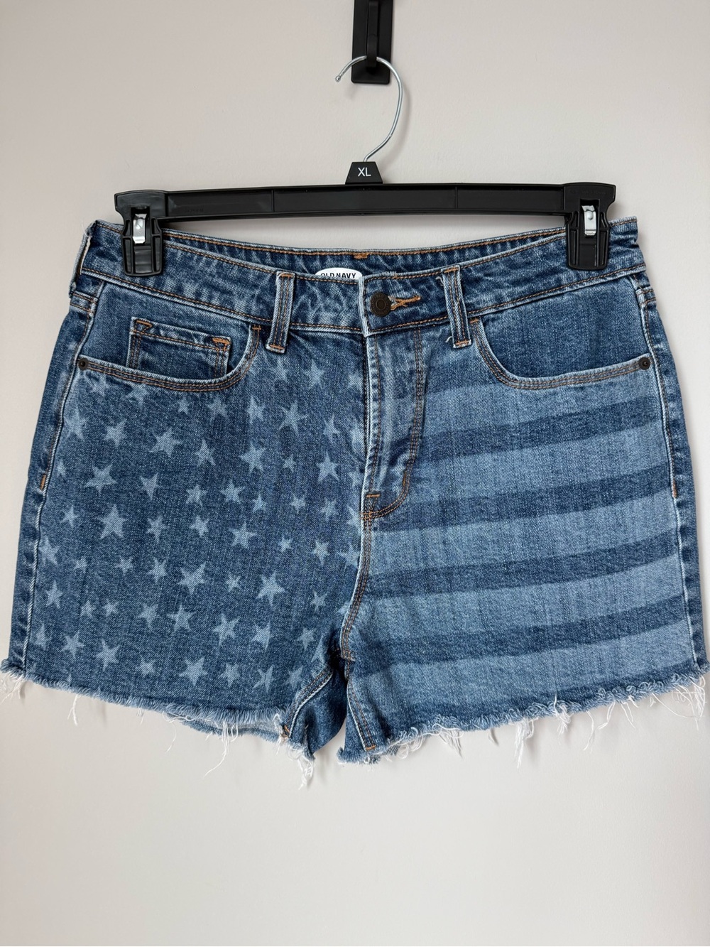 High-Rise Denim Jean Shorts with Star & Stripe Print Americana Patriotic USA